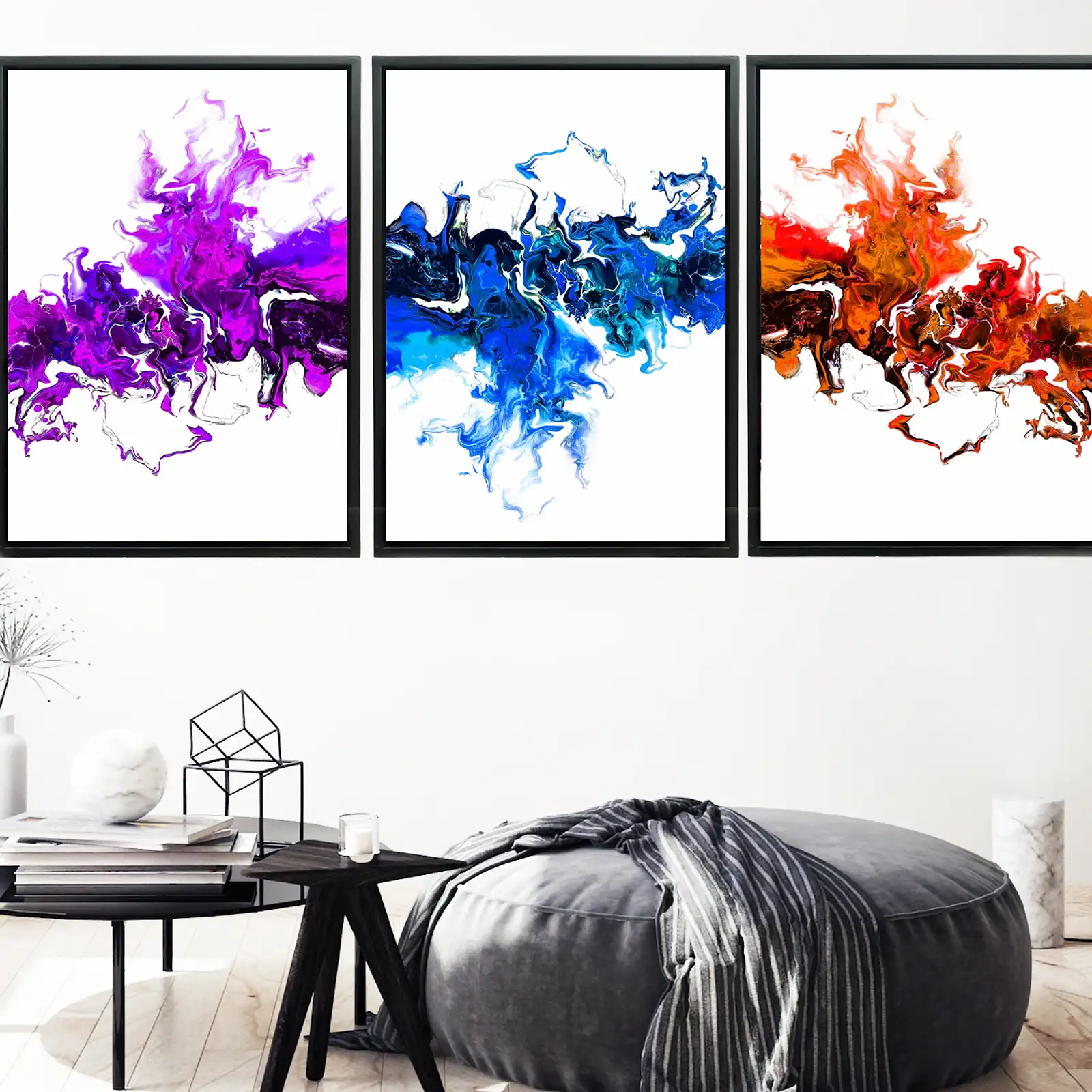Thumbnail: Colorful White Wave - Triptych