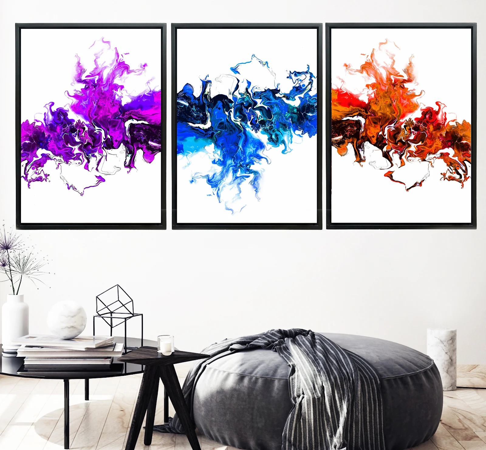 Colorful White Wave - Triptych