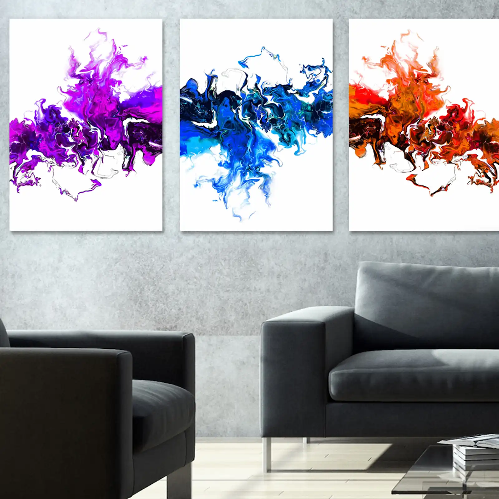 Thumbnail: Colorful White Wave - Triptych